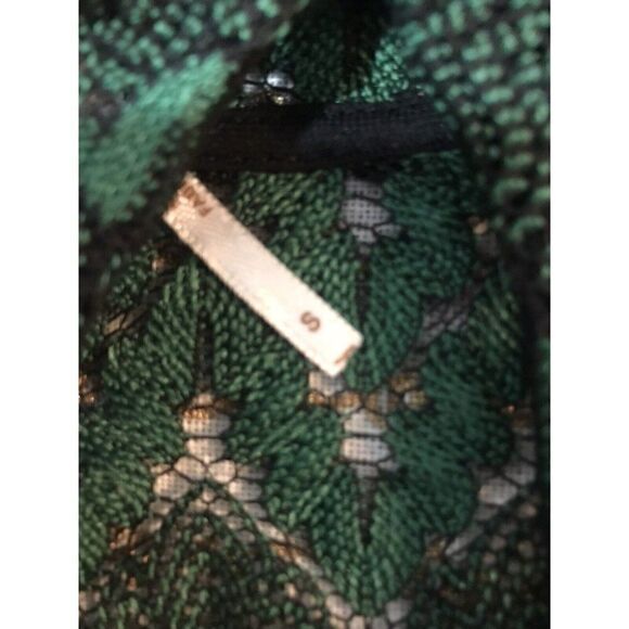 Free People Simone Green Comb Sheer Lace Mini Dress Small Chevron Boho.   Ee - Picture 8 of 10